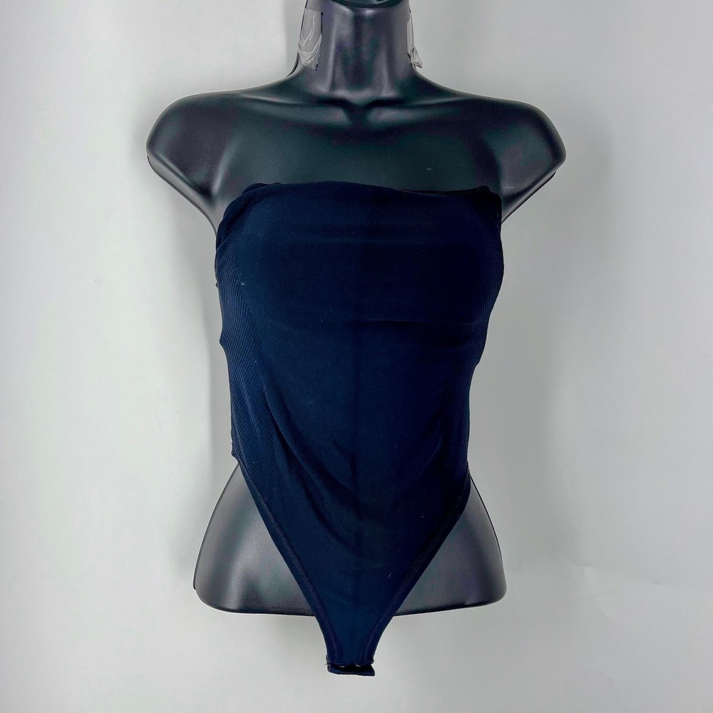 By Anthropologie Womens Strapless Ribbed Tube Bodysuit Thong Back Snap‎ Size XS